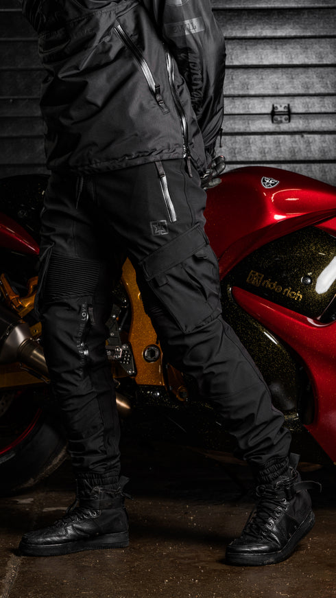 Ride Rich Unit 16 Armoured Softshell Waterproof Cargo Motorcycle Joggers - Black